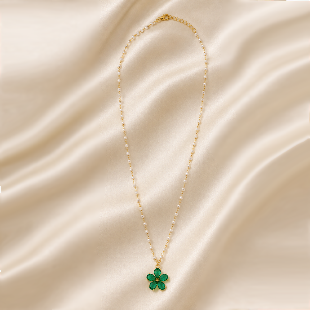 Colar Pérola com Flor de Vidro 15mm